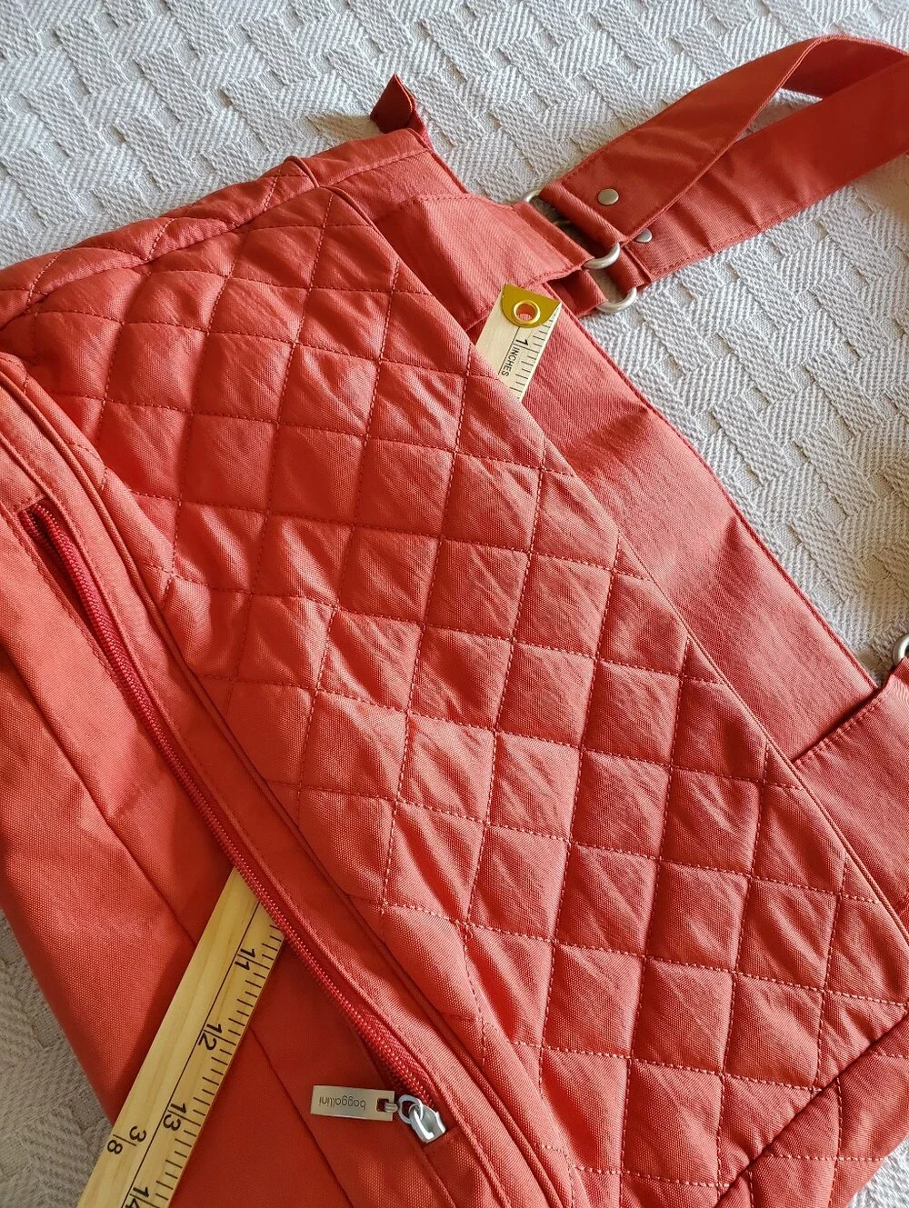 Baggallini Burnt Orange Coral Quilted Nylon Travel Tote Bag Shoulder Satchel